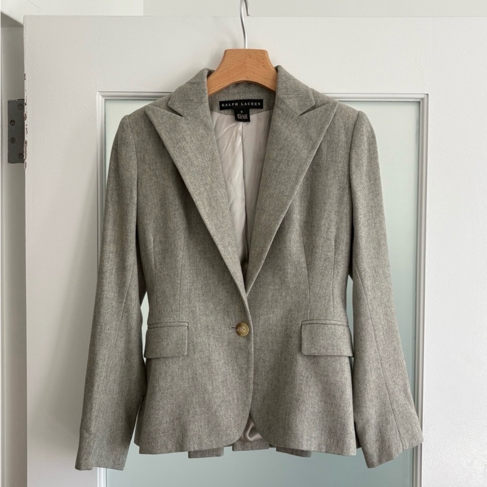 Ralph Lauren Gray Tailored Wool-Blend Single-Button Blazer